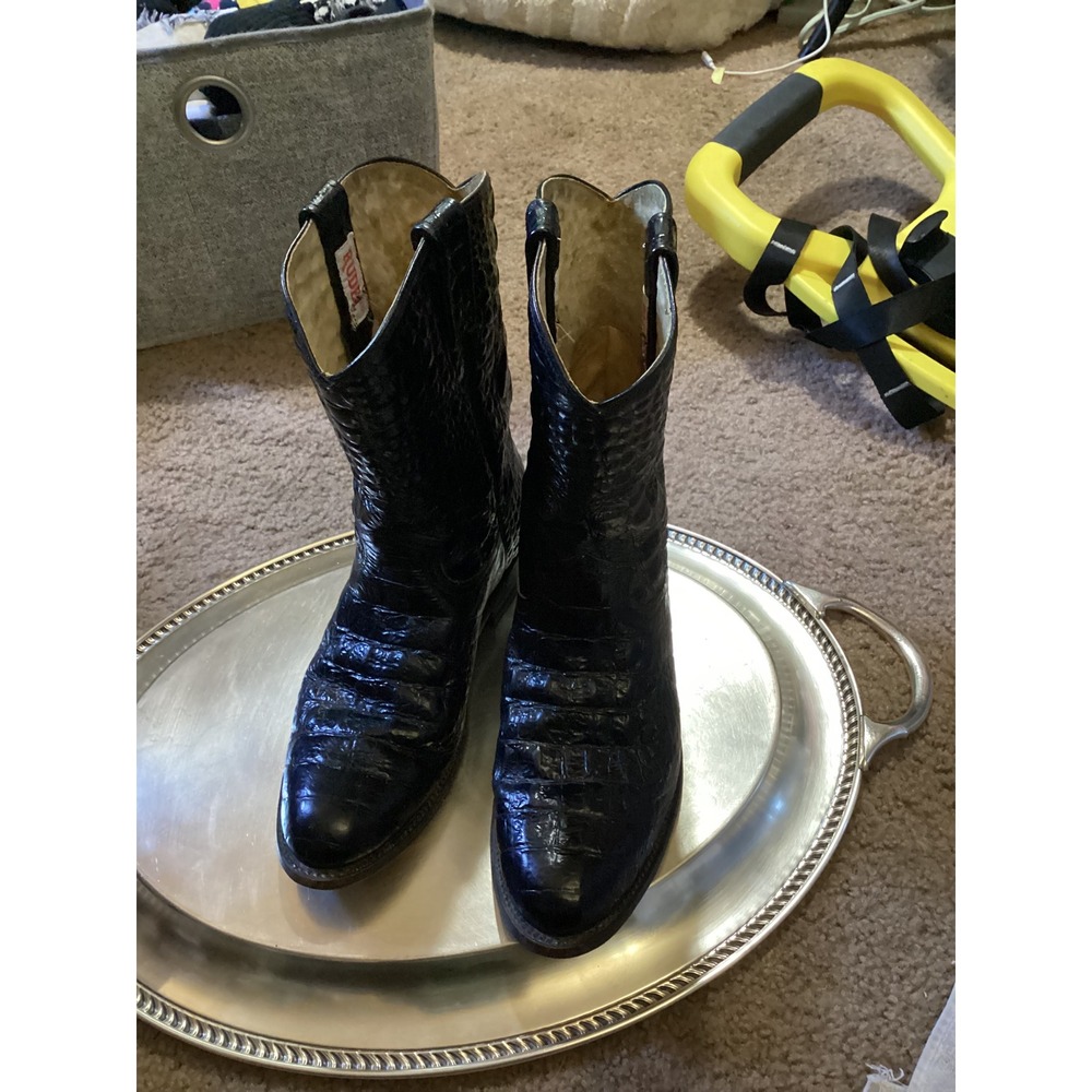Rudel Mens Black Alligator Western Boots Exotic Leather Roper Size 9.5 E 3201